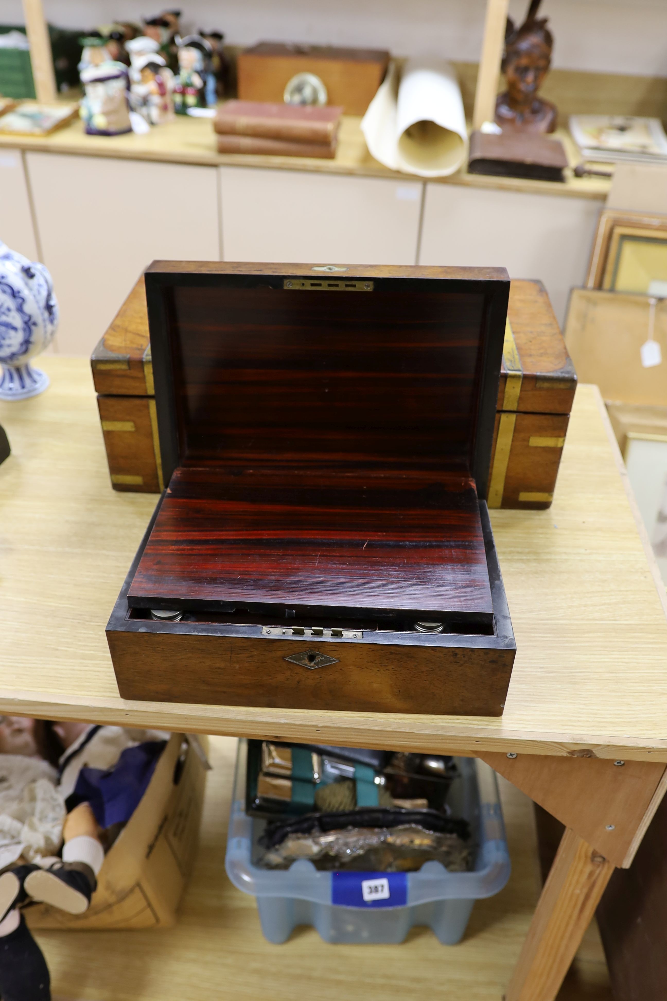 A Scottish abalone and bone inlaid writing slope and another 50cm